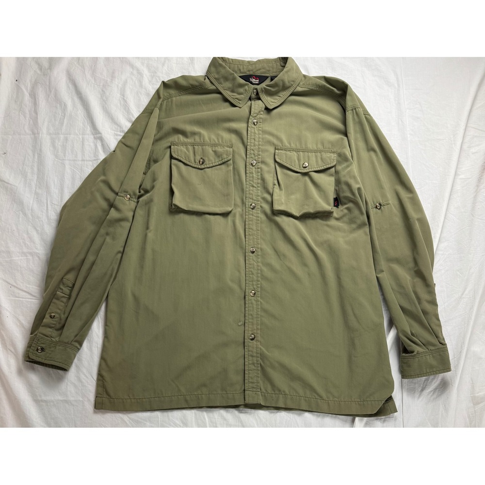 LLBean Outdoors Green Long Sleeve Button Up Shirt Men L fishing camping hiking